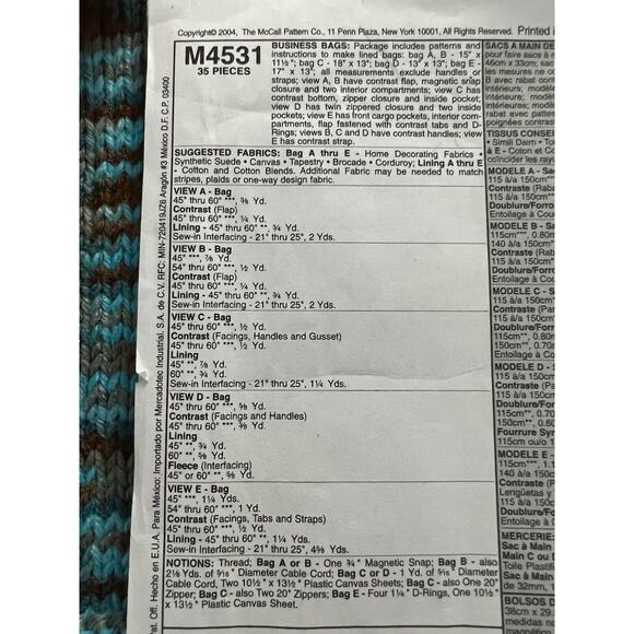 McCalls pattern 4531 Laura Ashley business laptop bags totes messenger bag - Picture 4 of 5